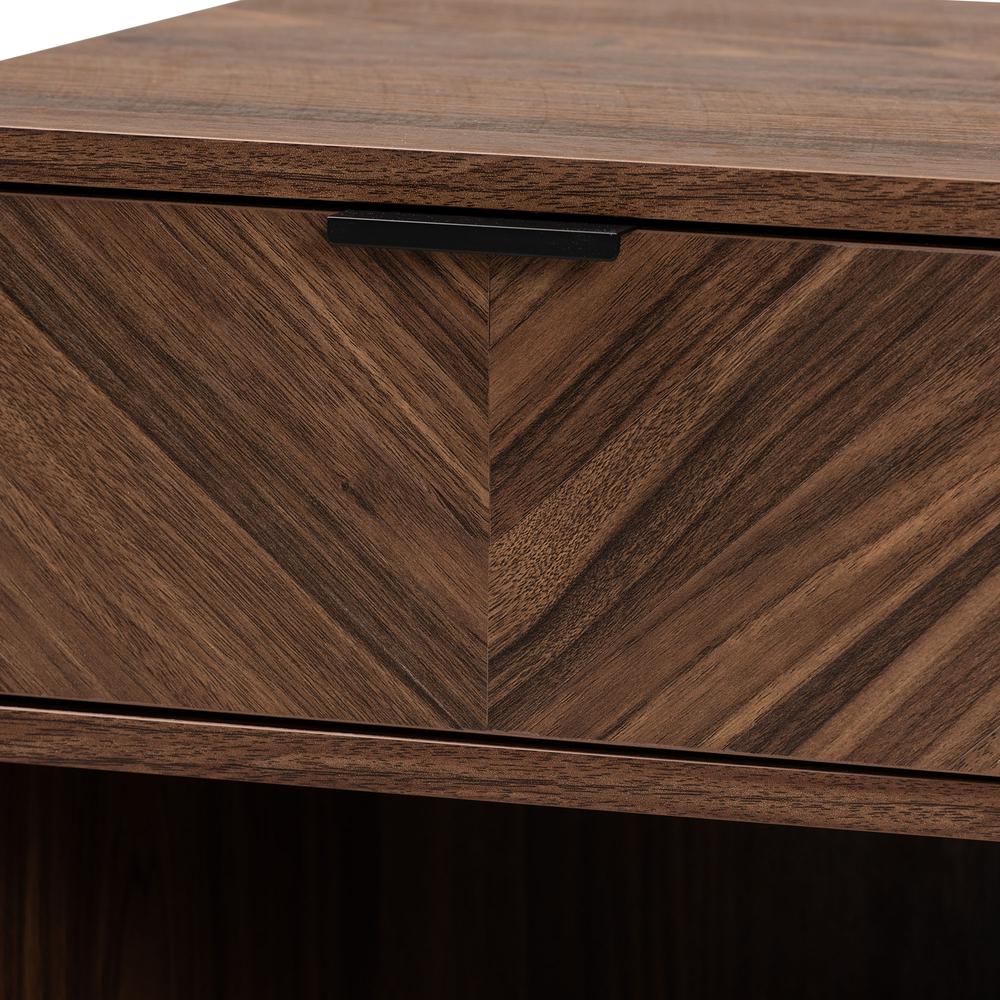 Sadia Modern Walnut Brown Finished Wood and Black Metal 1-Drawer End Table. Picture 15