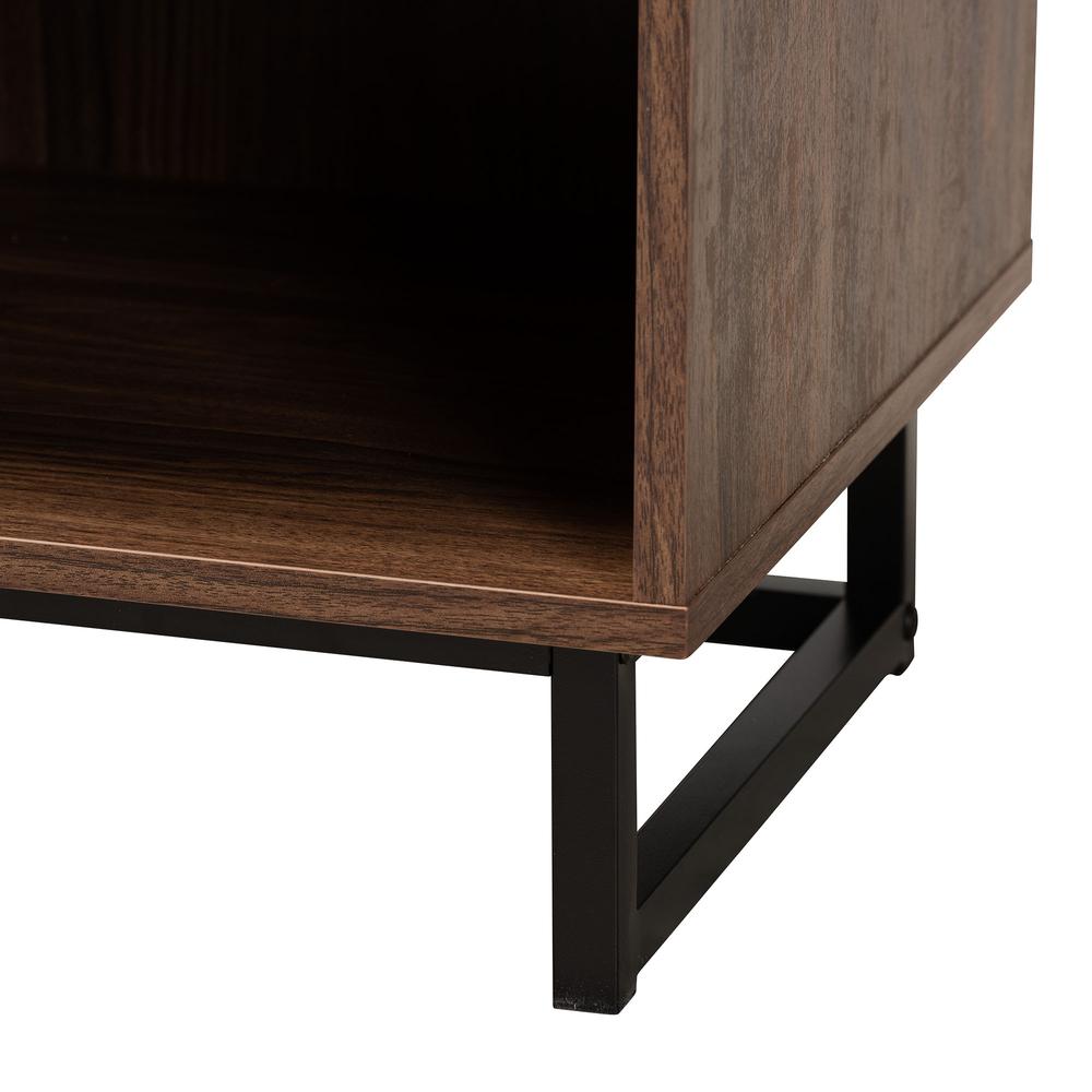 Sadia Modern Walnut Brown Finished Wood and Black Metal 1-Drawer End Table. Picture 16