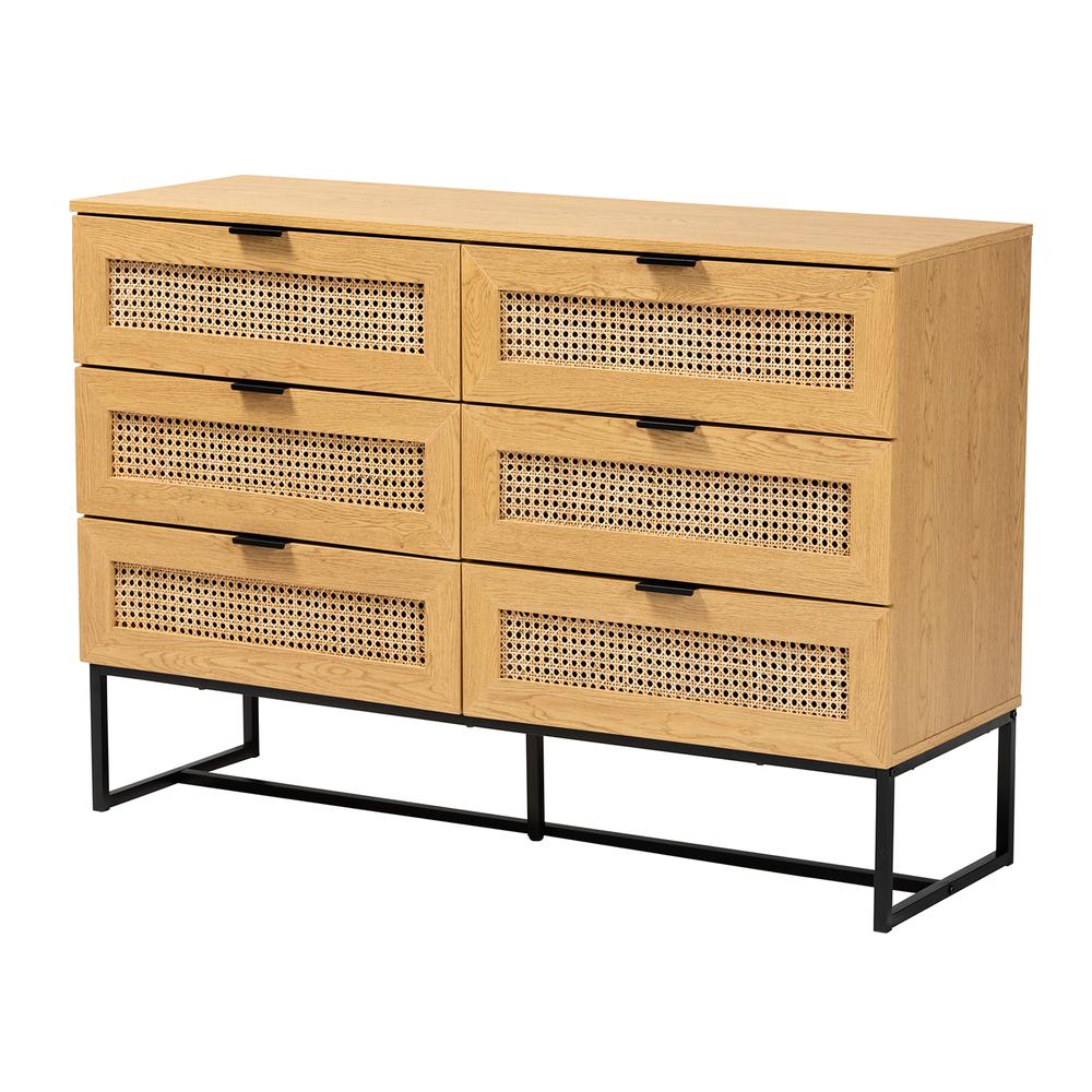 Black Metal 6-Drawer Storage Cabinet with Natural Rattan. Picture 11