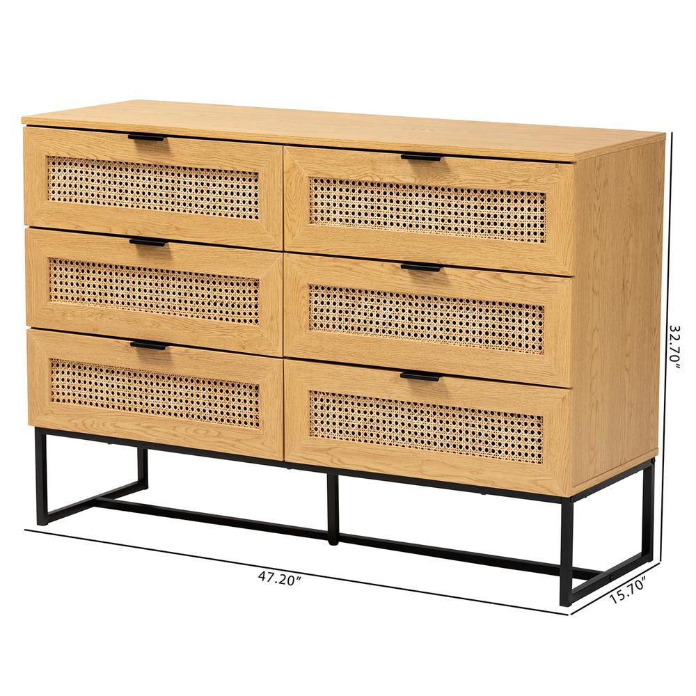 Black Metal 6-Drawer Storage Cabinet with Natural Rattan. Picture 20