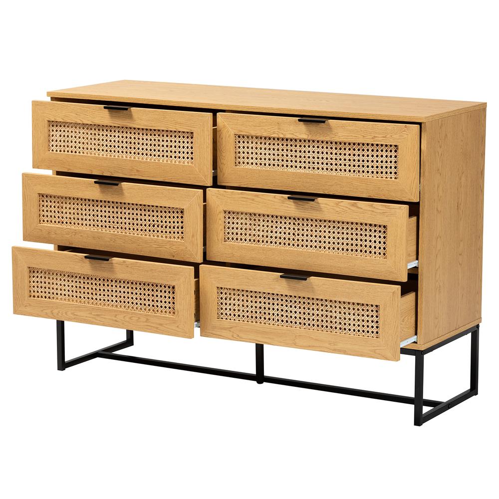 Black Metal 6-Drawer Storage Cabinet with Natural Rattan. Picture 12