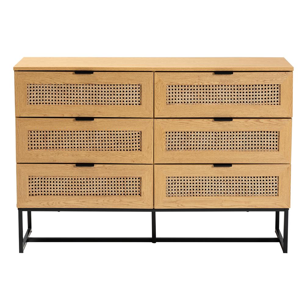 Black Metal 6-Drawer Storage Cabinet with Natural Rattan. Picture 13