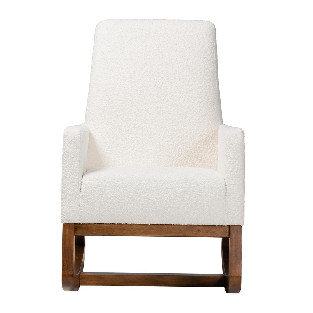 Off-White Boucle Upholstered and Walnut Brown Finished Wood Rocking Chair. Picture 12