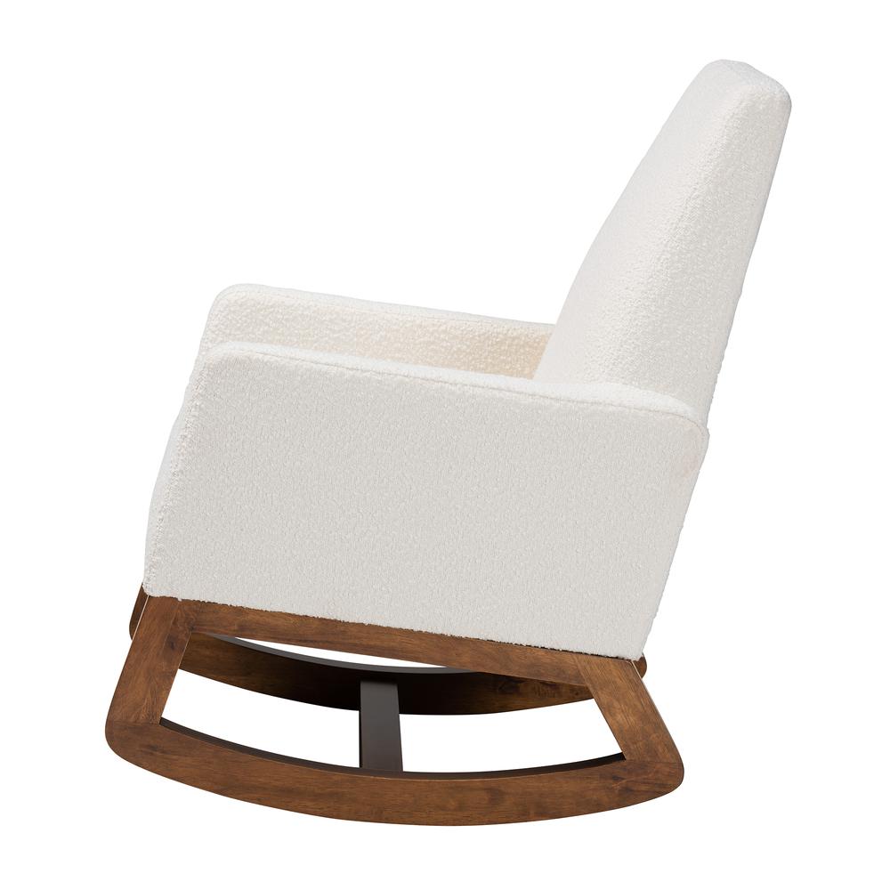 Off-White Boucle Upholstered and Walnut Brown Finished Wood Rocking Chair. Picture 13