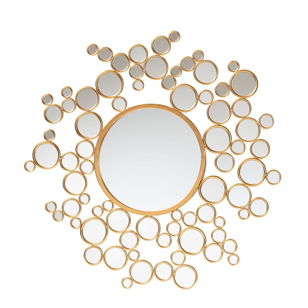 Castiel Modern Glam and Luxe Antique Goldleaf Metal Bubble Accent Wall Mirror. Picture 5