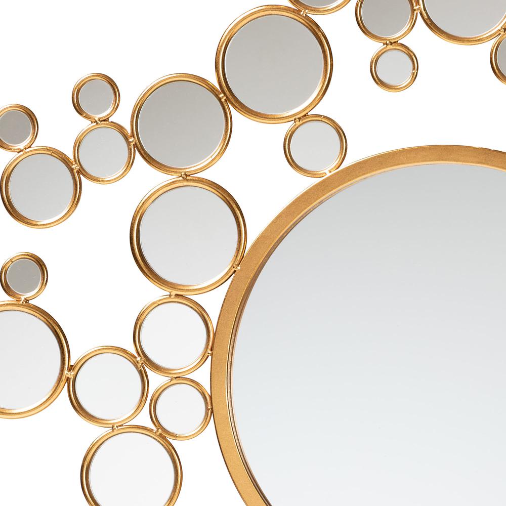Castiel Modern Glam and Luxe Antique Goldleaf Metal Bubble Accent Wall Mirror. Picture 6