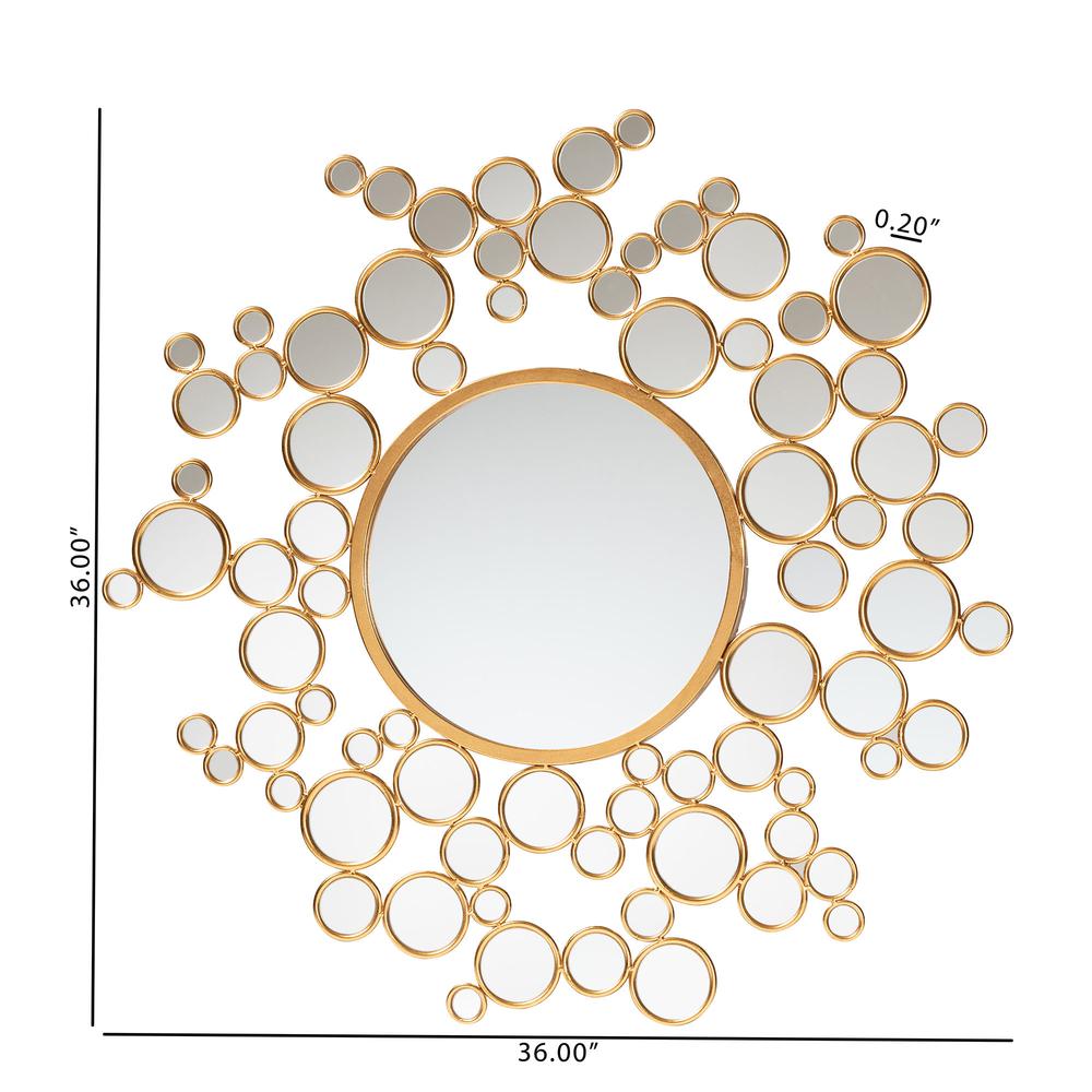 Castiel Modern Glam and Luxe Antique Goldleaf Metal Bubble Accent Wall Mirror. Picture 8