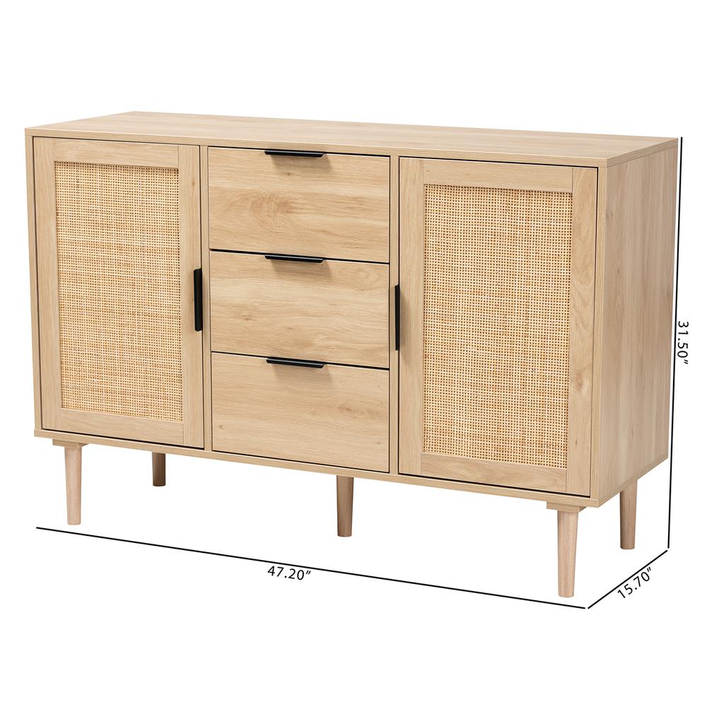 Natural Brown Finished Wood and Natural Rattan 3-Drawer Sideboard. Picture 20