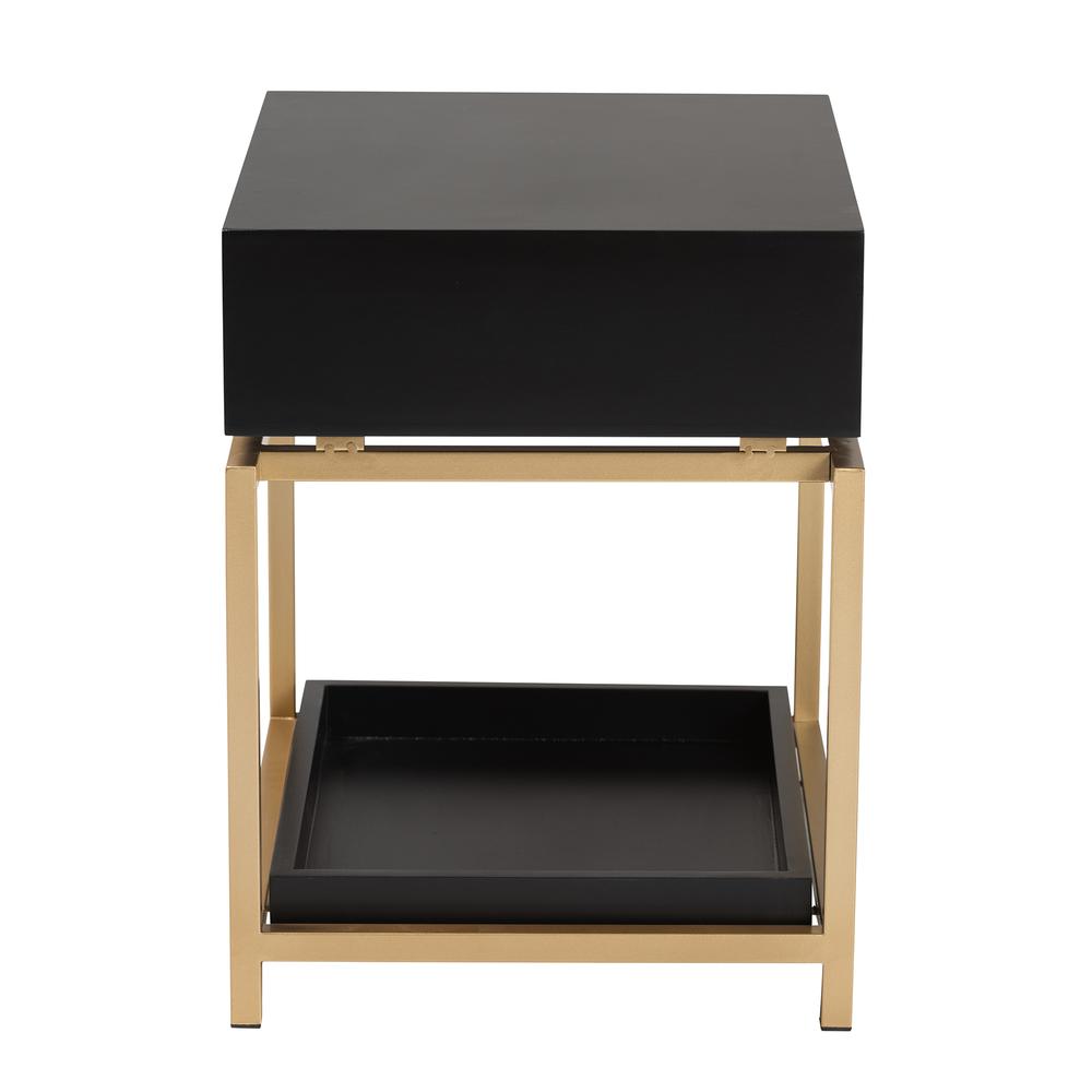 Glam and Luxe Black Finished Wood and Gold Metal 1-Drawer End Table. Picture 14