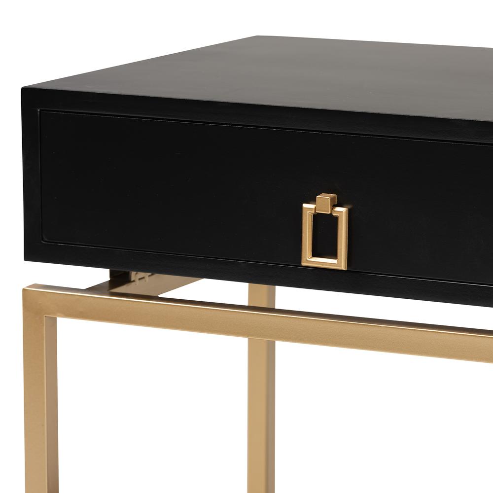 Glam and Luxe Black Finished Wood and Gold Metal 1-Drawer End Table. Picture 15