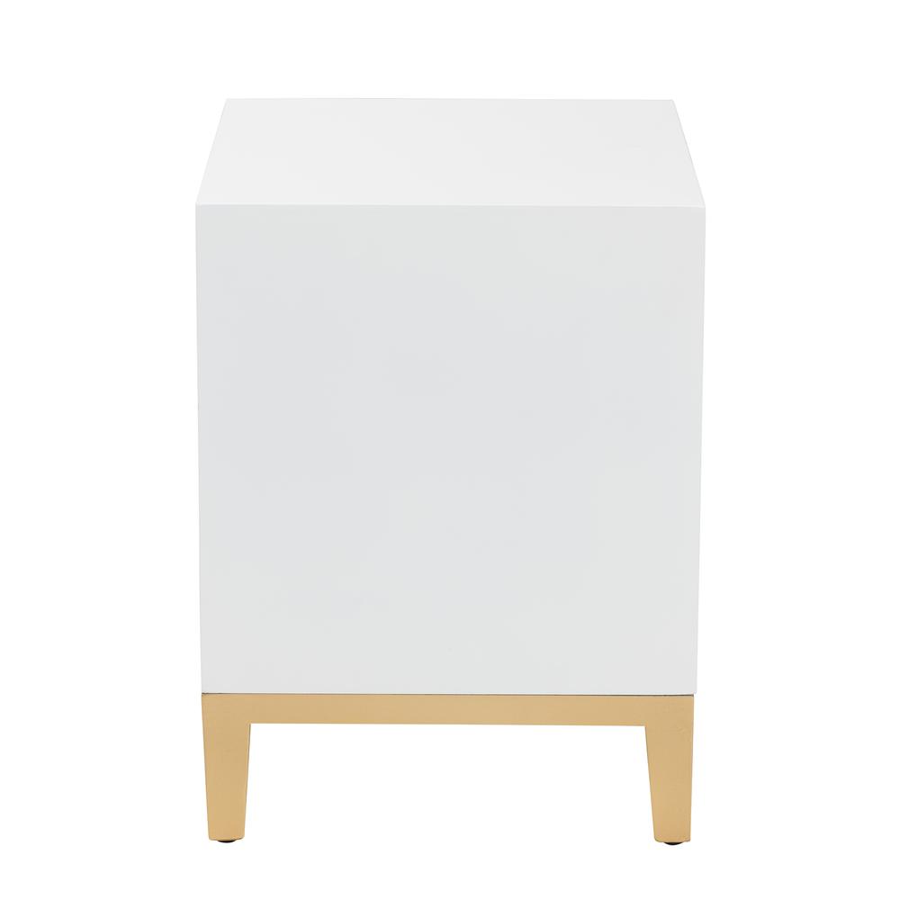 Glam and Luxe White Finished Wood and Gold Metal 2-Drawer End Table. Picture 14