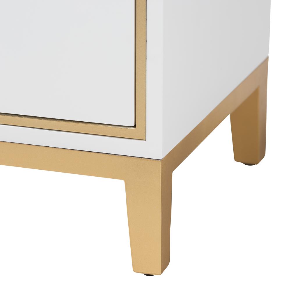 Glam and Luxe White Finished Wood and Gold Metal 2-Drawer End Table. Picture 16