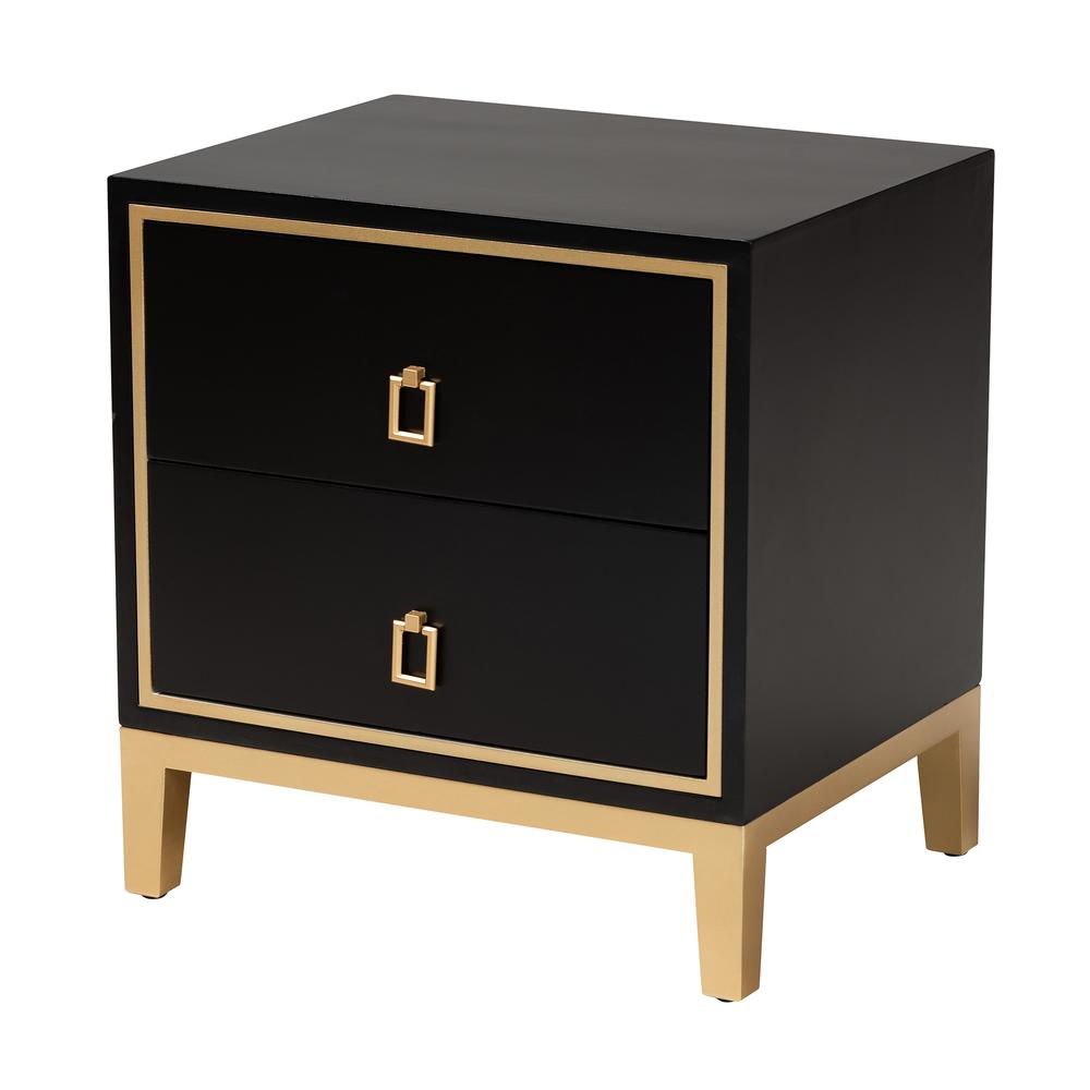 Glam and Luxe Black Finished Wood and Gold Metal 2-Drawer End Table. Picture 11