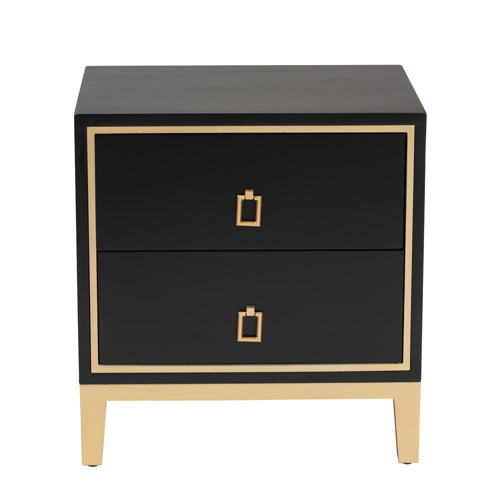 Glam and Luxe Black Finished Wood and Gold Metal 2-Drawer End Table. Picture 13