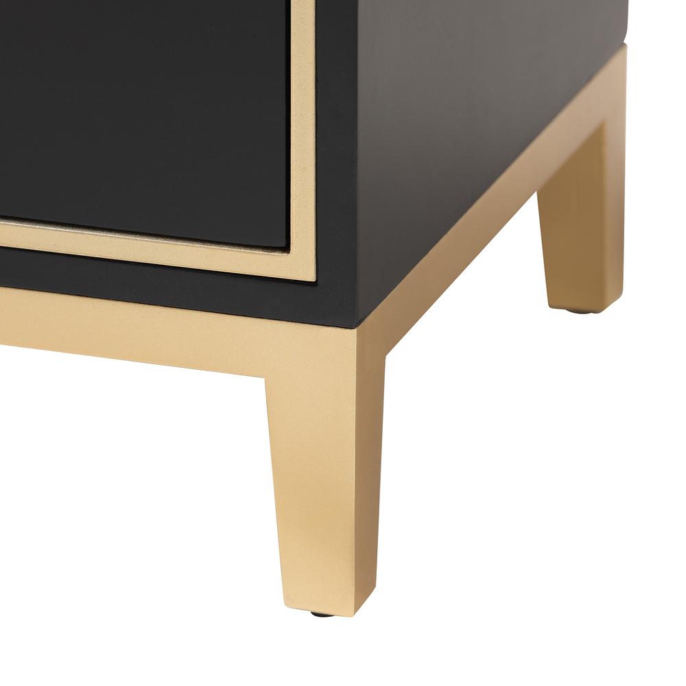 Glam and Luxe Black Finished Wood and Gold Metal 2-Drawer End Table. Picture 16