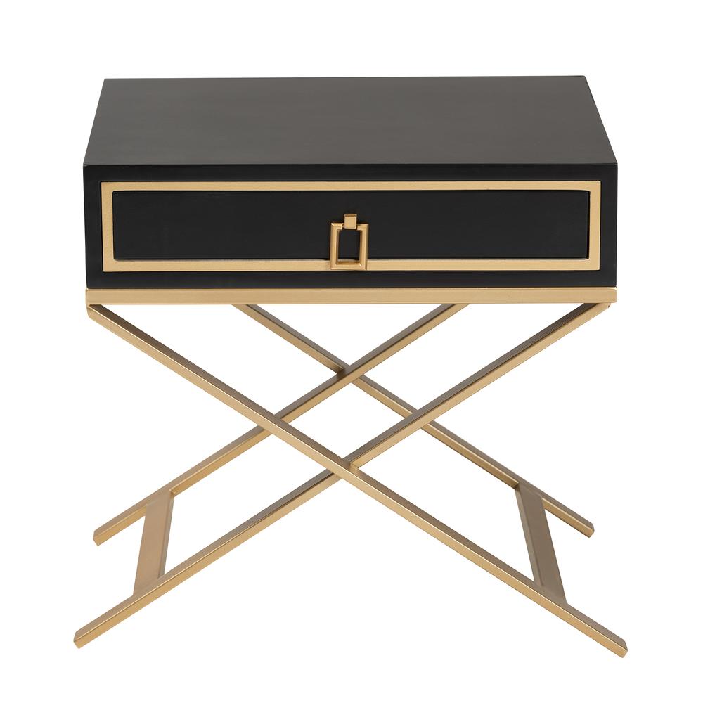 Glam and Luxe Black Finished Wood and Gold Metal 1-Drawer End Table. Picture 13