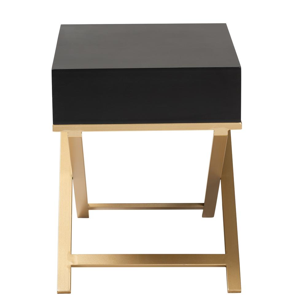 Glam and Luxe Black Finished Wood and Gold Metal 1-Drawer End Table. Picture 14