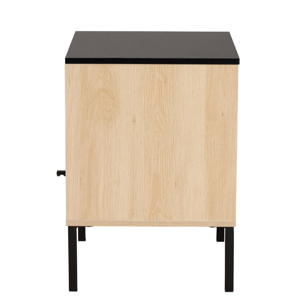 Two-Tone Black and Gold Metal and Light Brown Finished Wood 1-Door End Table. Picture 13
