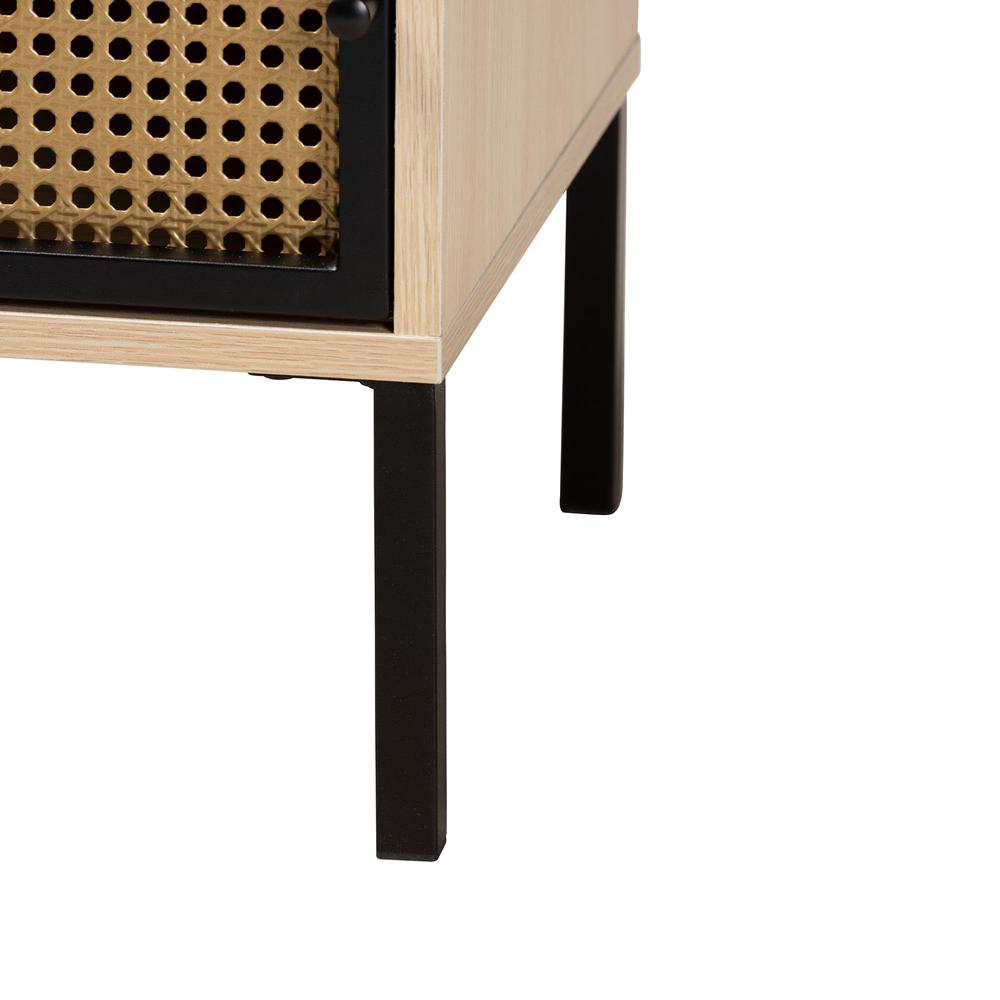 Two-Tone Black and Gold Metal and Light Brown Finished Wood 1-Door End Table. Picture 15