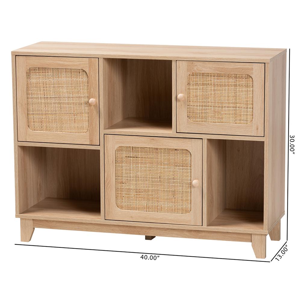 Light Brown Finished Wood and Natural Rattan 3-Door Sideboard. Picture 20