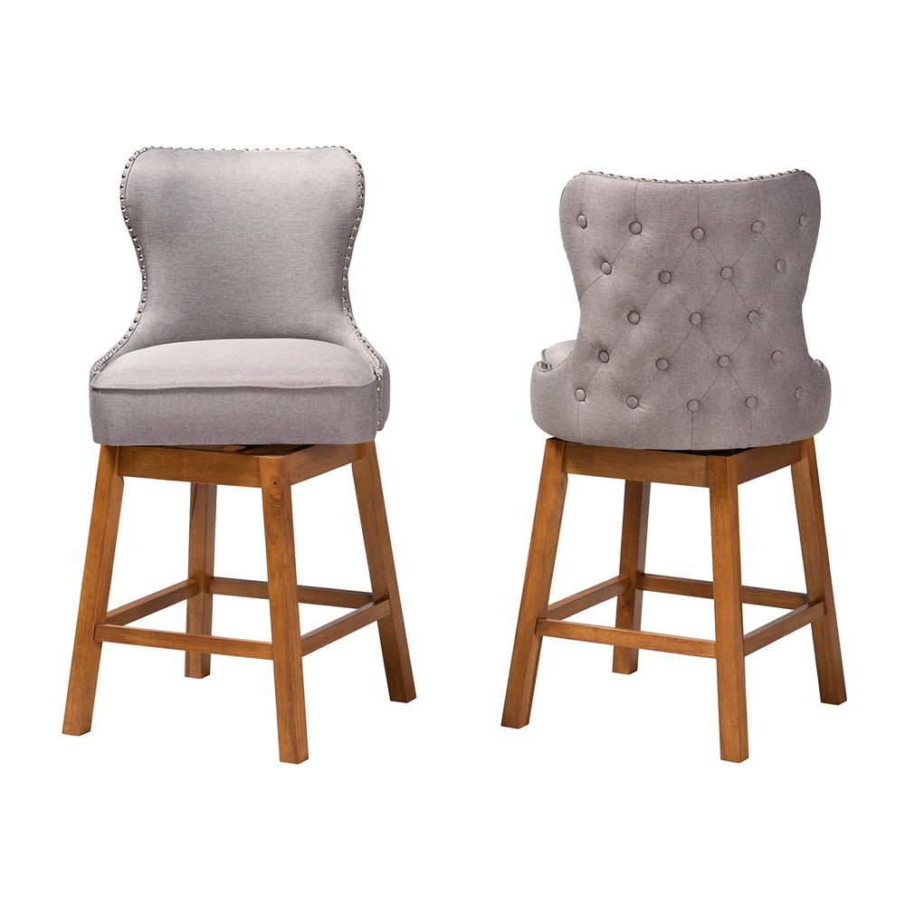 Grey Fabric and Walnut Brown Finished Wood 2-Piece Swivel Counter Stool Set. Picture 12
