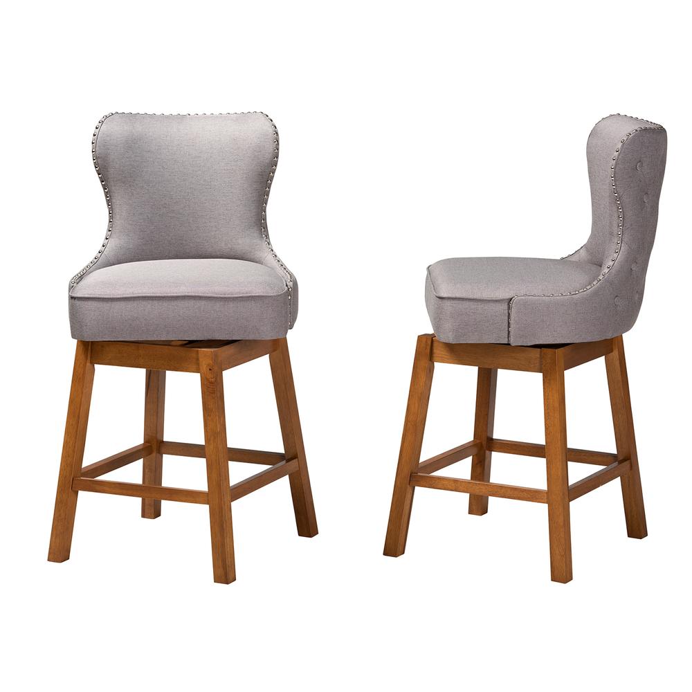Grey Fabric and Walnut Brown Finished Wood 2-Piece Swivel Counter Stool Set. Picture 13