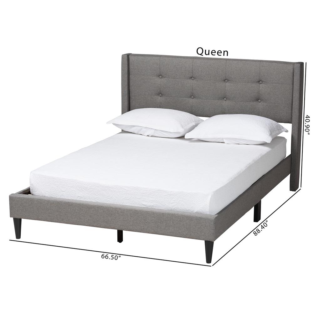 Transitional Grey Fabric Upholstered Full Size Platform Bed. Picture 20