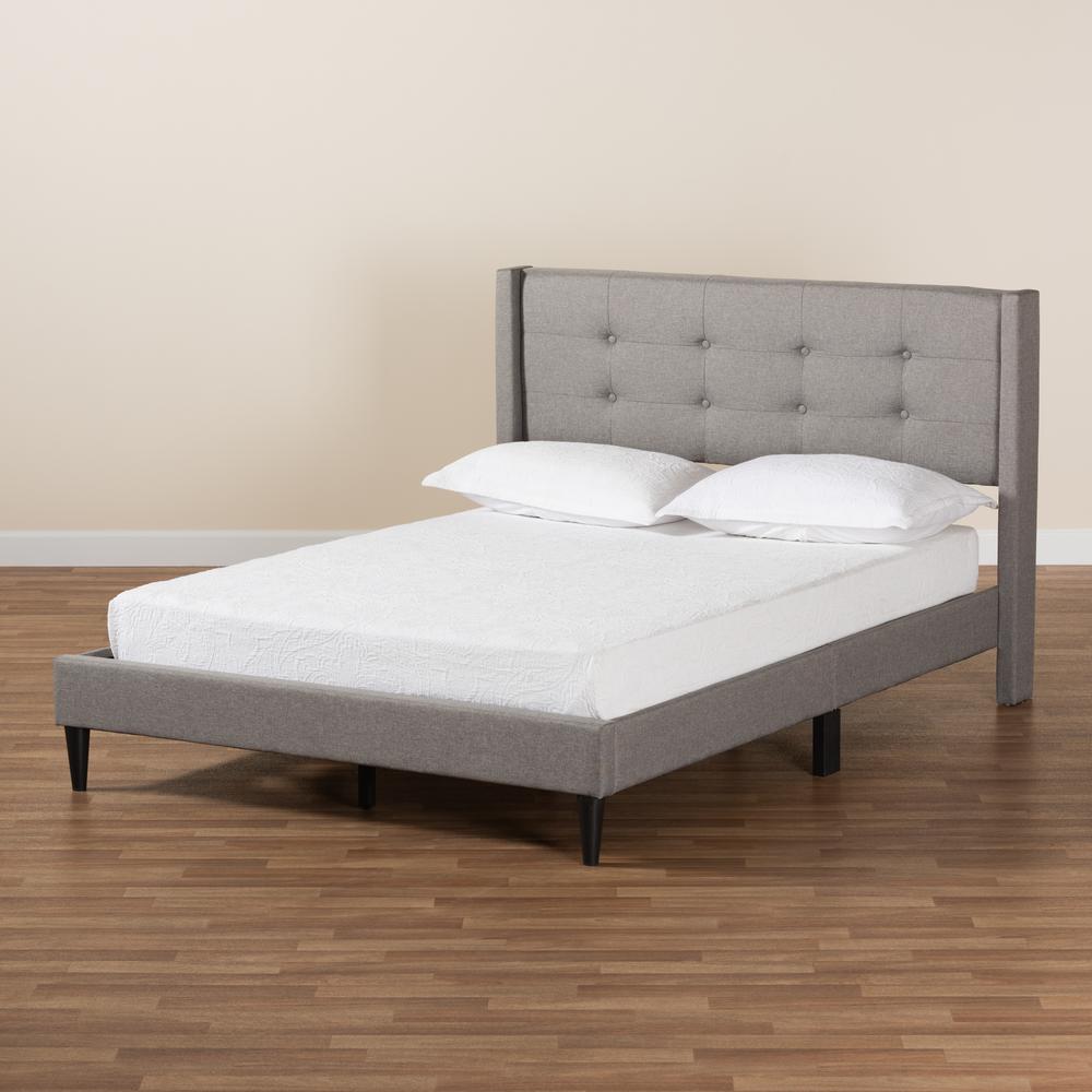 Transitional Grey Fabric Upholstered Full Size Platform Bed. Picture 18