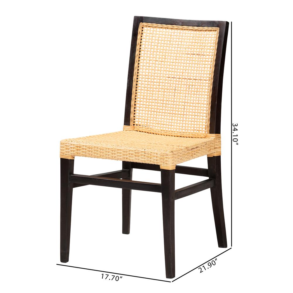 Bohemian Dark Brown Mahogany Wood and Natural Rattan Dining Chair. Picture 20