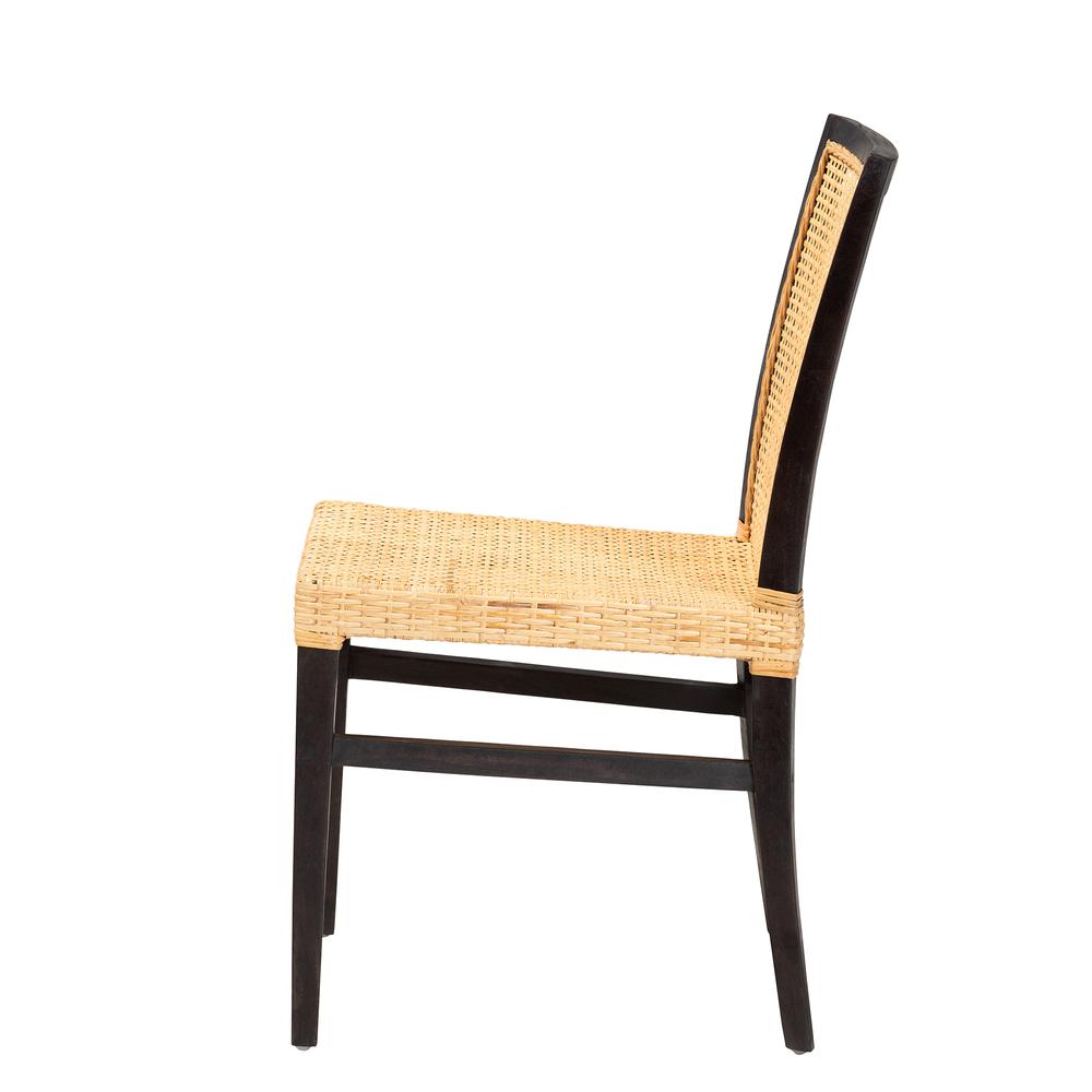 Bohemian Dark Brown Mahogany Wood and Natural Rattan Dining Chair. Picture 13