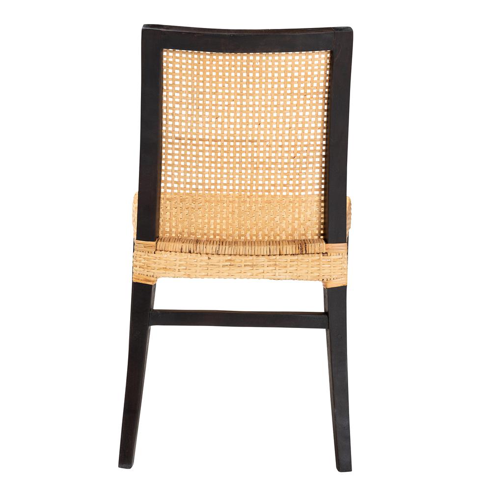 Bohemian Dark Brown Mahogany Wood and Natural Rattan Dining Chair. Picture 14