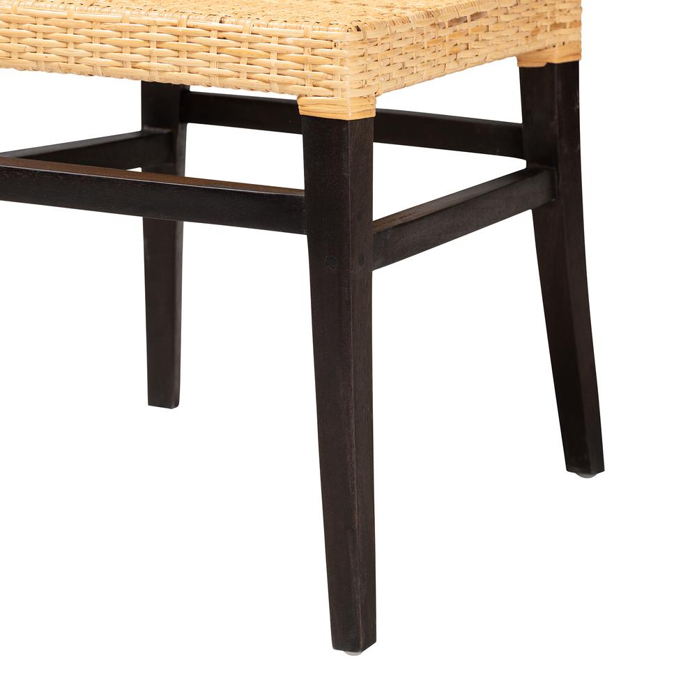 Bohemian Dark Brown Mahogany Wood and Natural Rattan Dining Chair. Picture 16