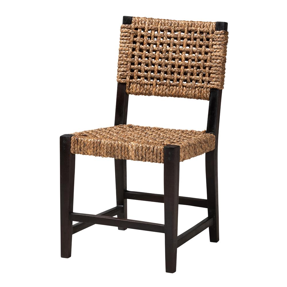 Bohemian Dark Brown Mahogany Wood and Seagrass Dining Chair. Picture 11
