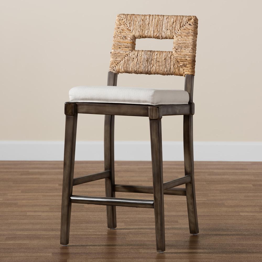 Bohemian Dark Brown Finished Mahogany Wood and Natural Rattan Counter Stool. Picture 19