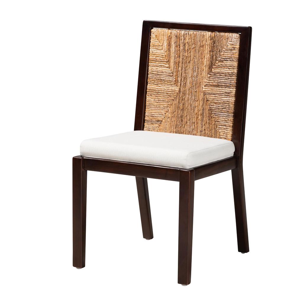 Bohemian Dark Brown Mahogany Wood and Natural Seagrass Dining Side Chair. Picture 11