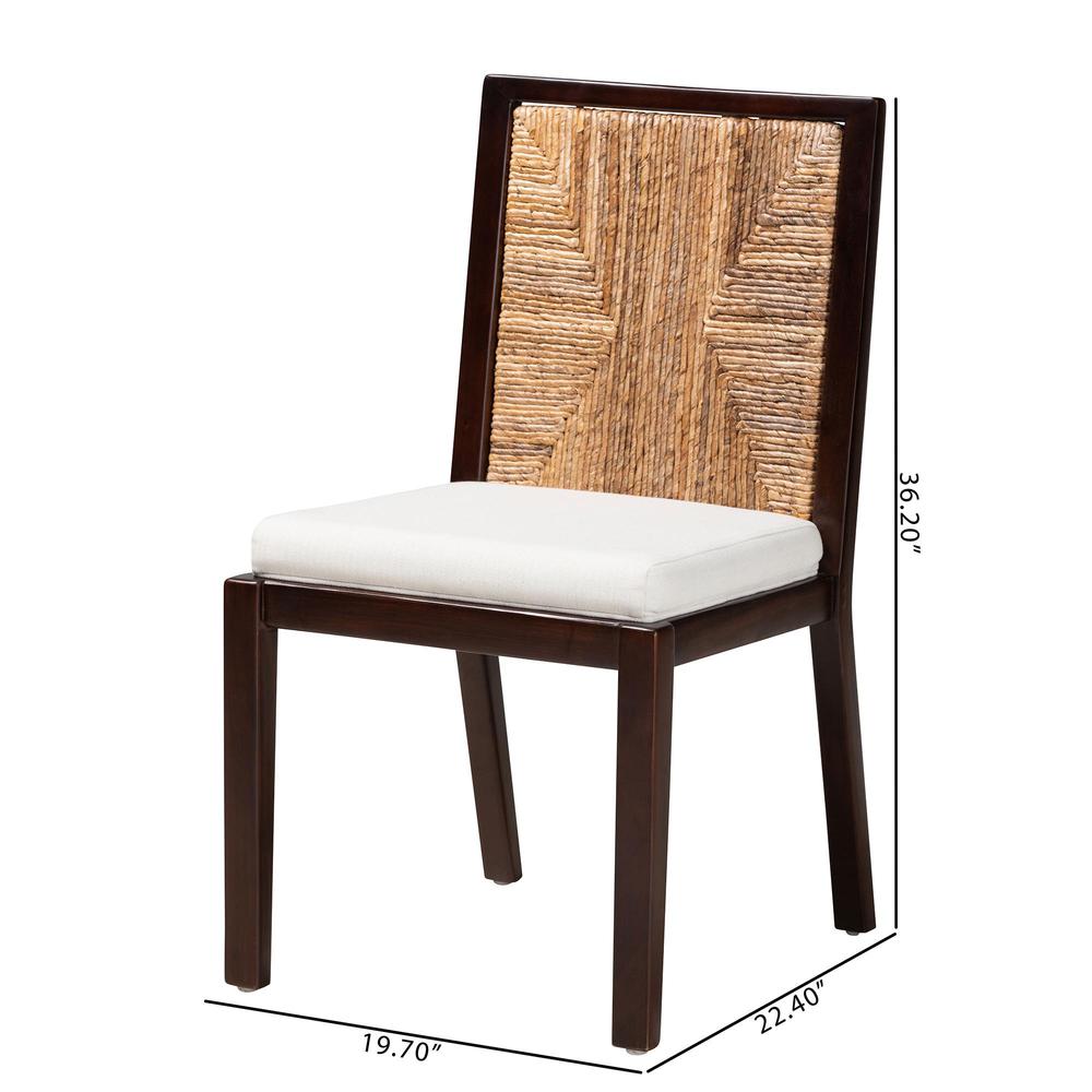 Bohemian Dark Brown Mahogany Wood and Natural Seagrass Dining Side Chair. Picture 20