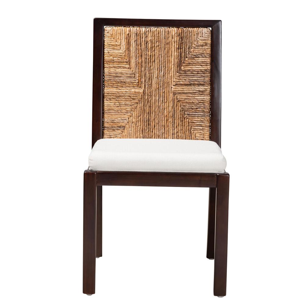 Bohemian Dark Brown Mahogany Wood and Natural Seagrass Dining Side Chair. Picture 12