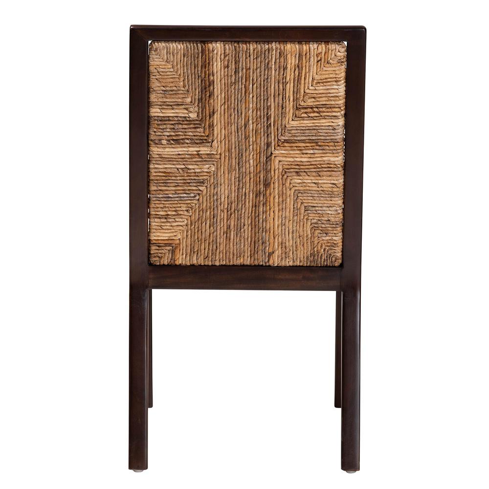 Bohemian Dark Brown Mahogany Wood and Natural Seagrass Dining Side Chair. Picture 14