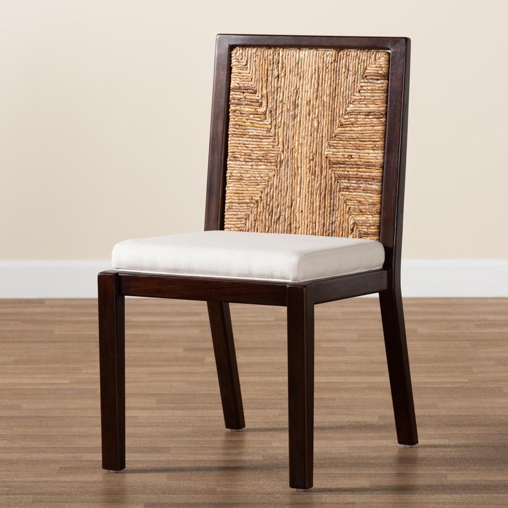 Bohemian Dark Brown Mahogany Wood and Natural Seagrass Dining Side Chair. Picture 19