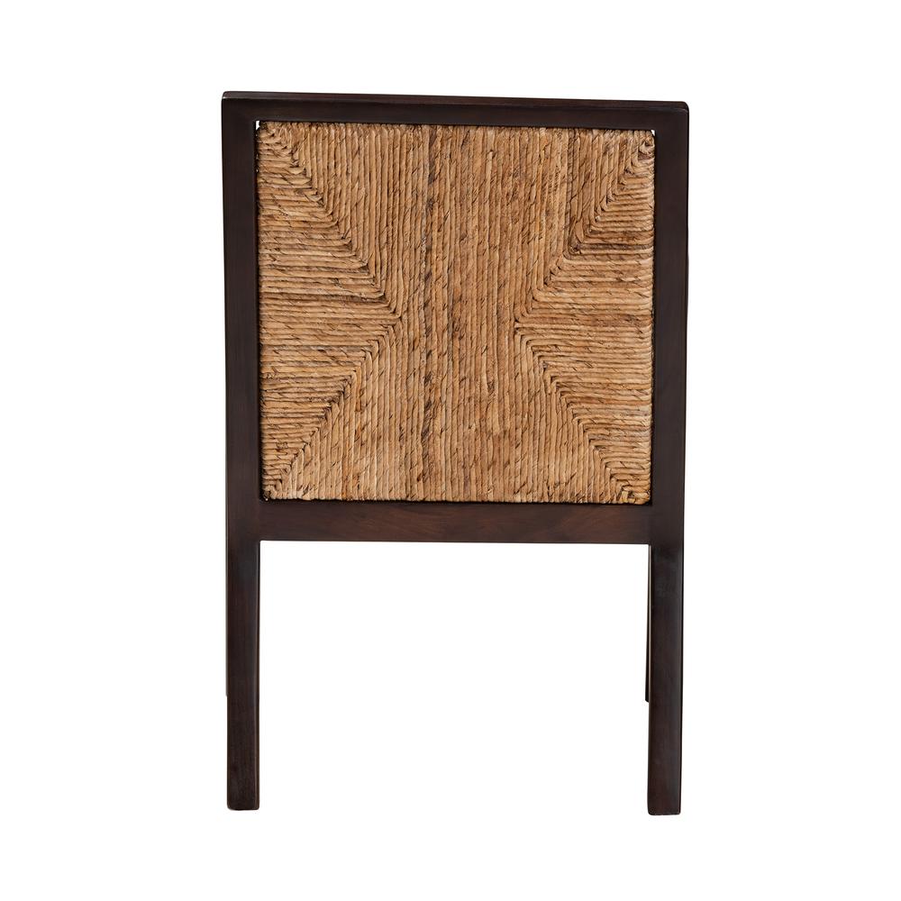 Bohemian Dark Brown Mahogany Wood and Natural Seagrass Dining Arm Chair. Picture 14