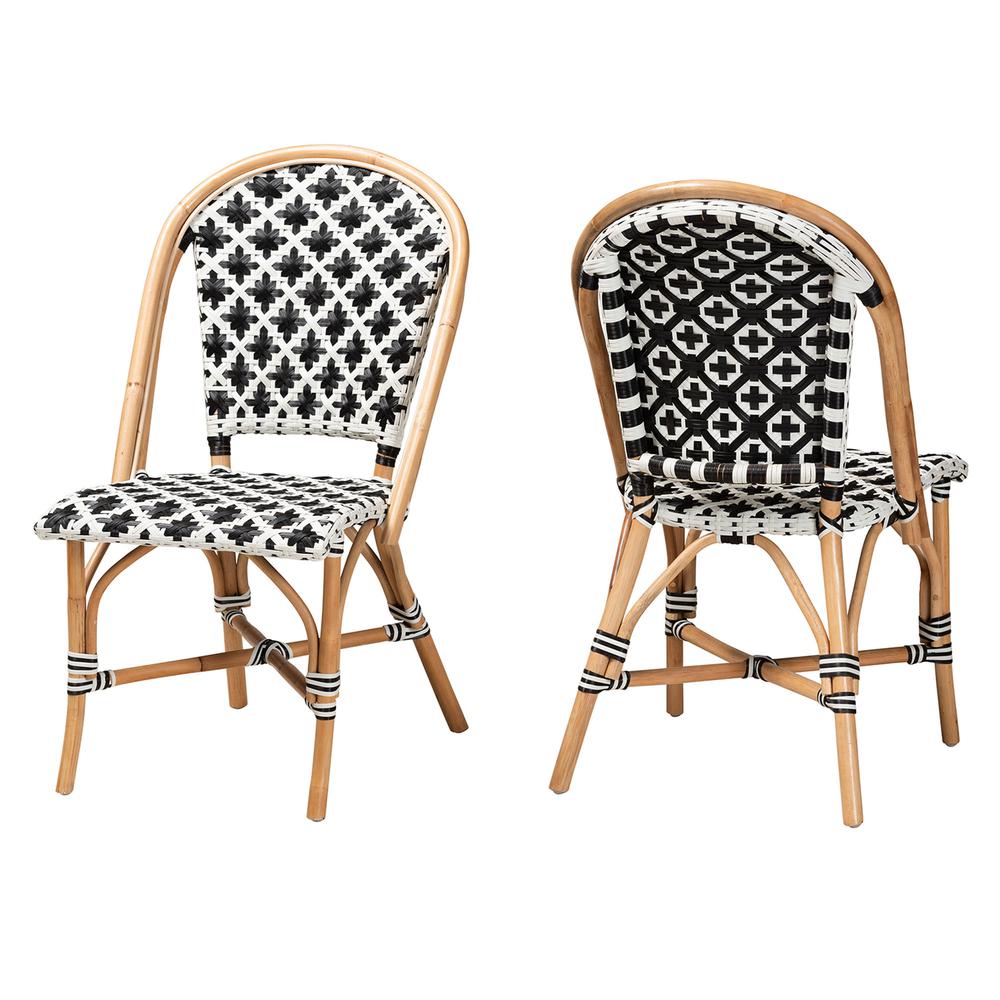 French Black and White Weaving Natural Rattan 2-Piece Bistro Chair Set. Picture 10
