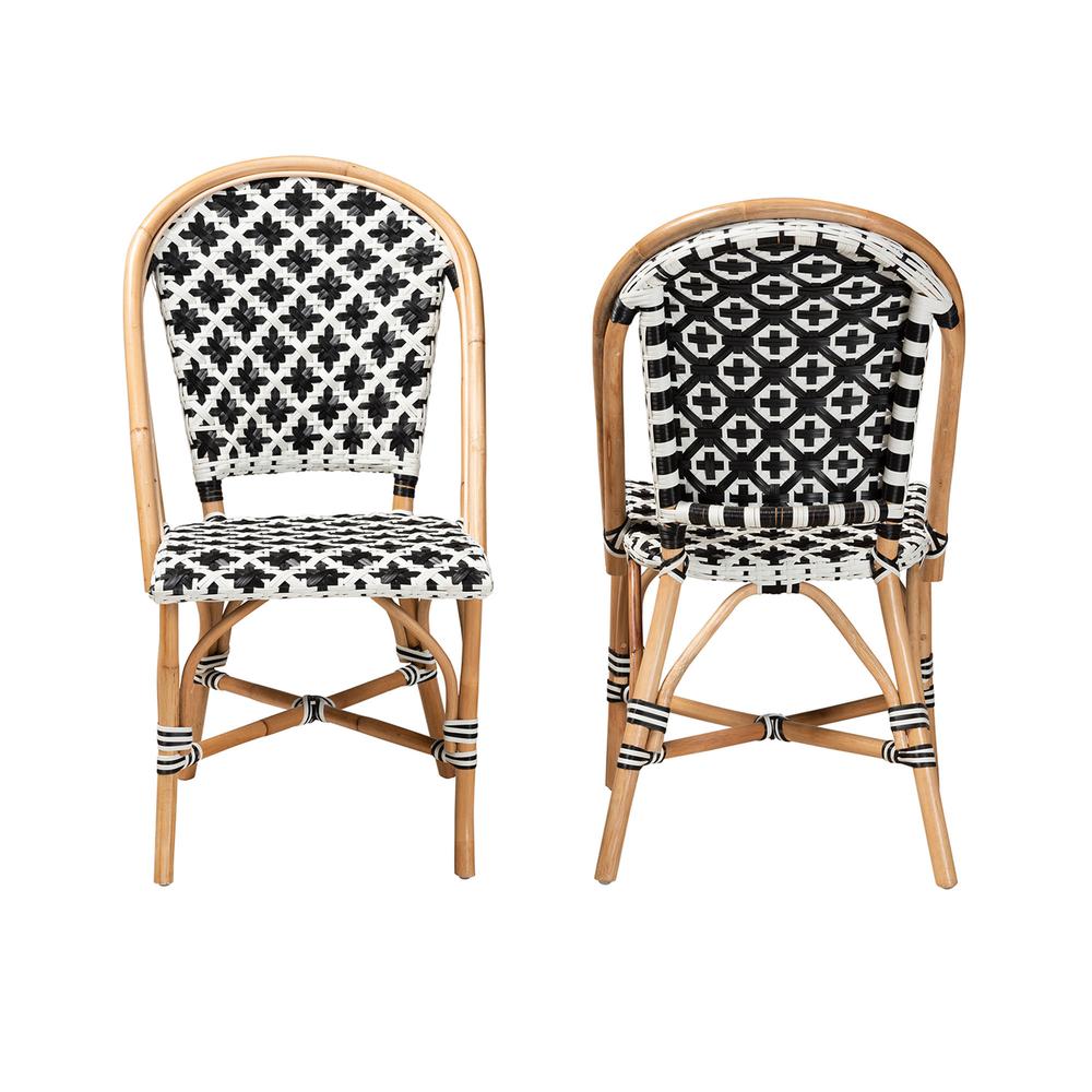 French Black and White Weaving Natural Rattan 2-Piece Bistro Chair Set. Picture 11