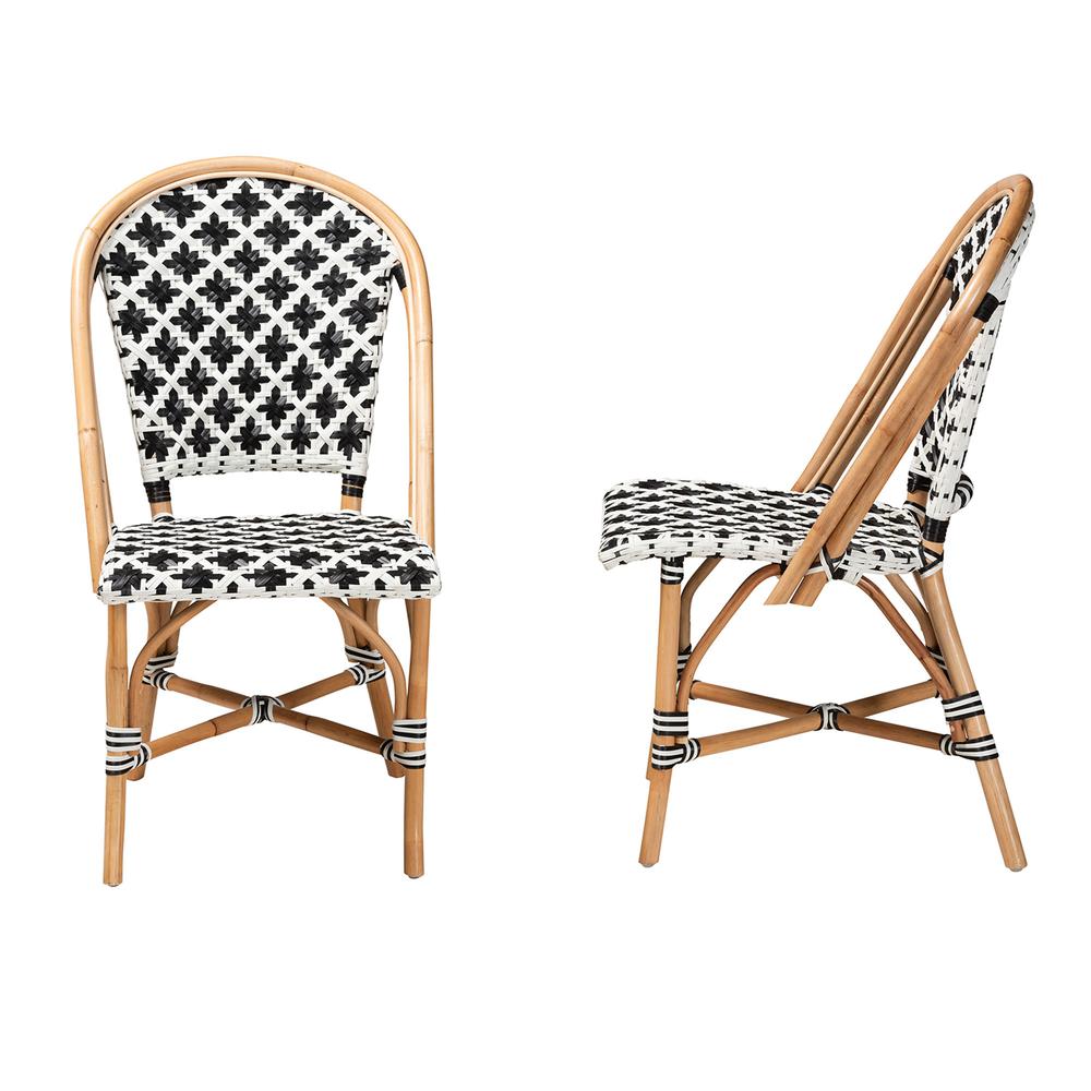 French Black and White Weaving Natural Rattan 2-Piece Bistro Chair Set. Picture 12