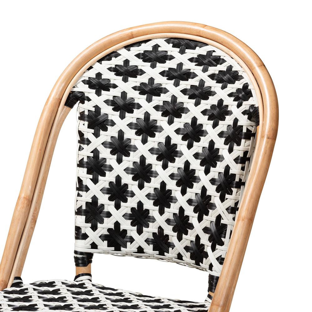 French Black and White Weaving Natural Rattan 2-Piece Bistro Chair Set. Picture 13