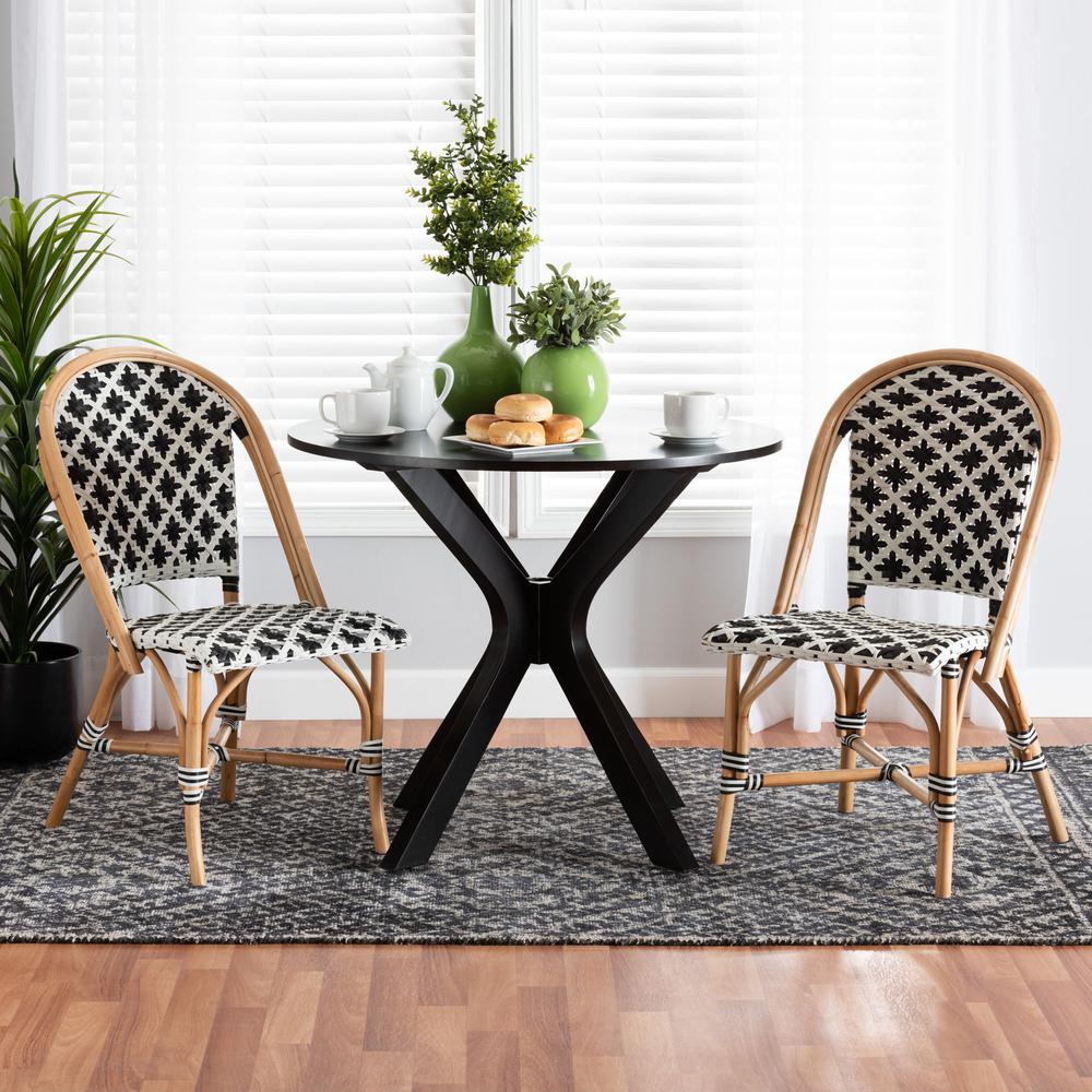 French Black and White Weaving Natural Rattan 2-Piece Bistro Chair Set. Picture 16