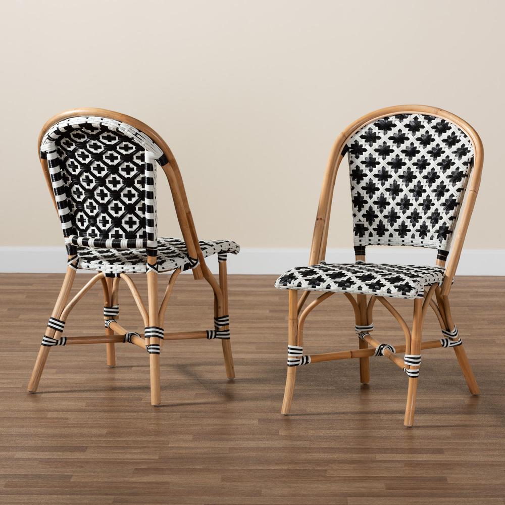 French Black and White Weaving Natural Rattan 2-Piece Bistro Chair Set. Picture 17