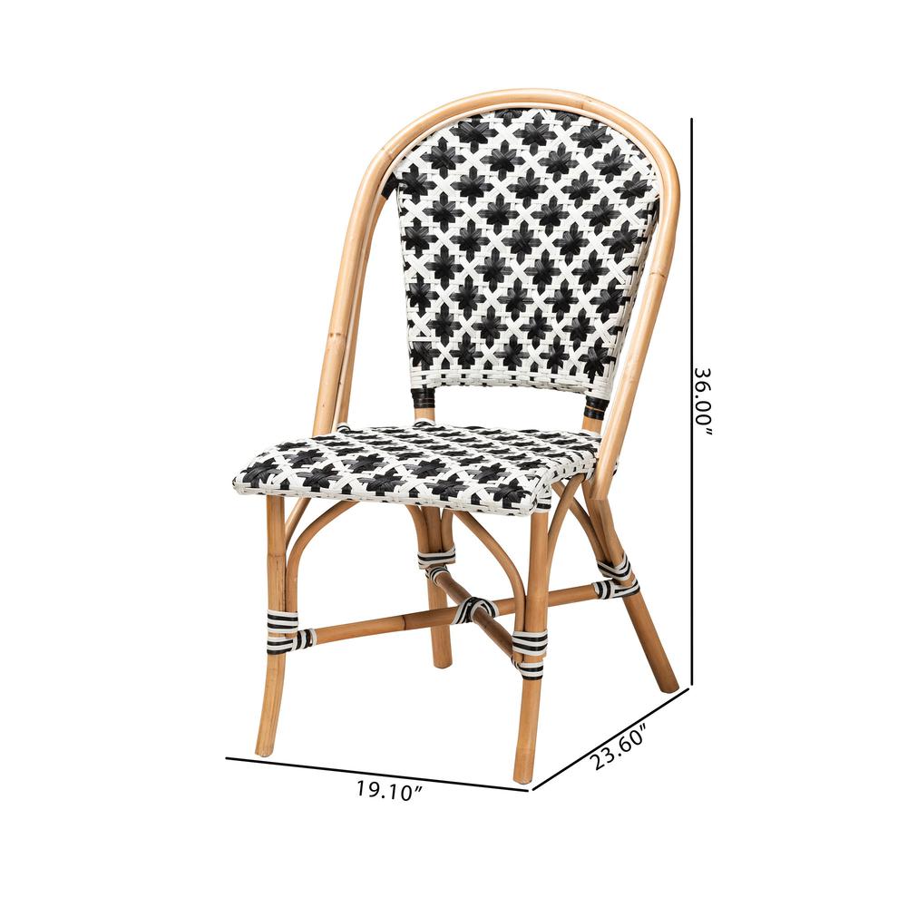 French Black and White Weaving Natural Rattan 2-Piece Bistro Chair Set. Picture 18