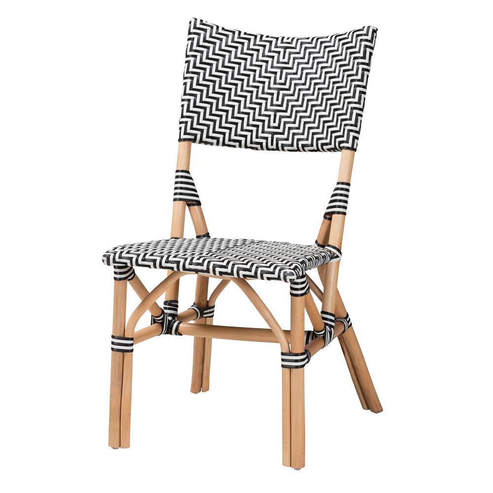 French Black and White Weaving and Natural Rattan Bistro Chair. Picture 11