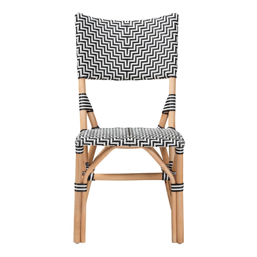 French Black and White Weaving and Natural Rattan Bistro Chair. Picture 12