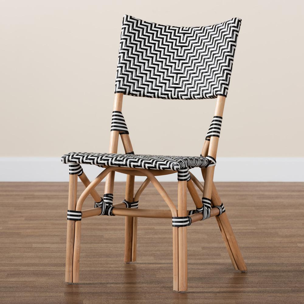 French Black and White Weaving and Natural Rattan Bistro Chair. Picture 19